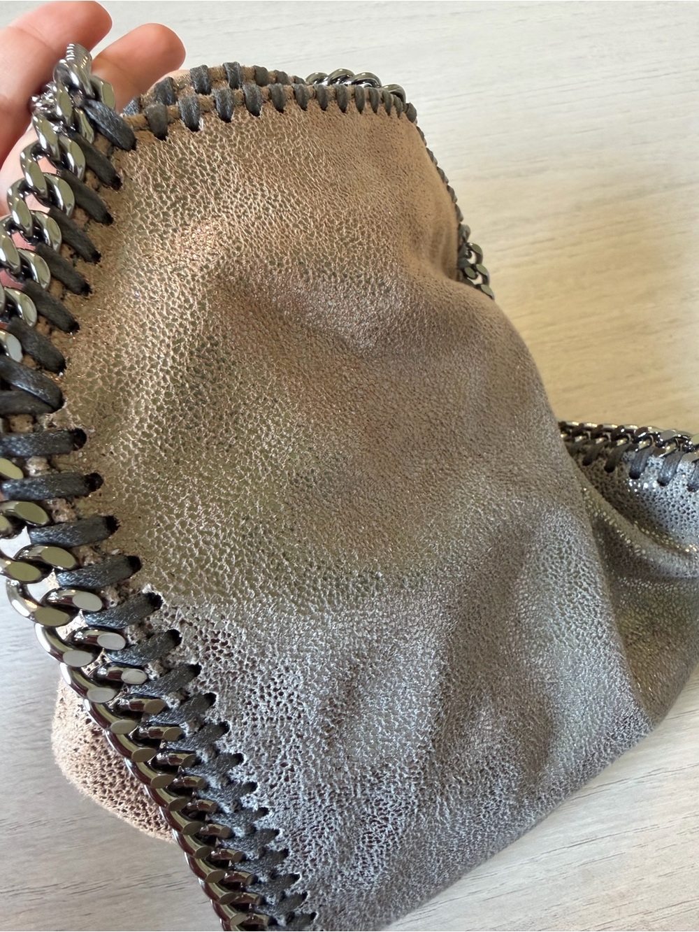 Stella McCartney Tiny Falabella Metallic Gray Chain-Trim Women's Crossbody Bag - Picture 4 of 11